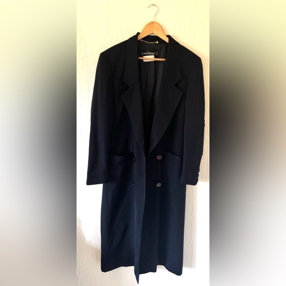 Vintage Louis Feraud Double Breasted Lightweight Wool Black Trench Coat Jacket - Picture 11 of 15